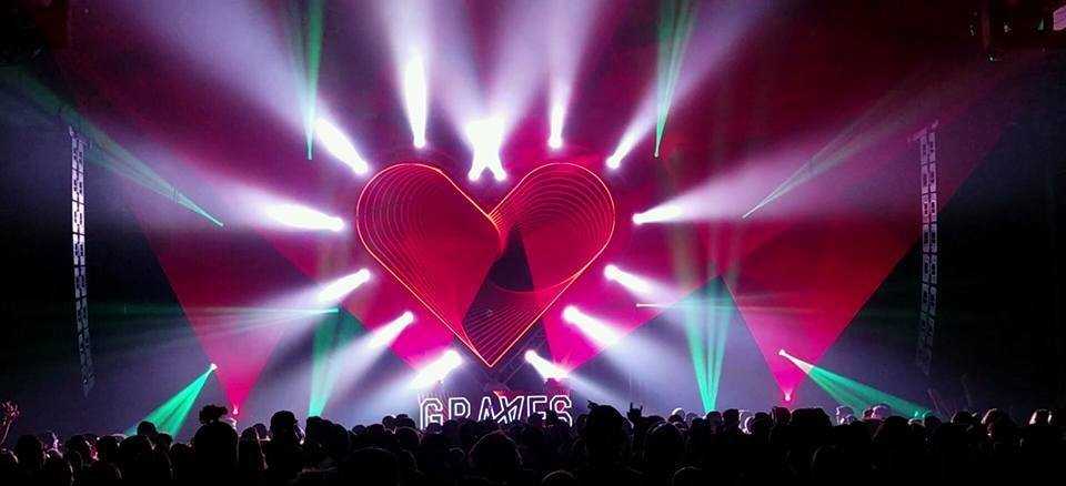 At the centre of the rig t was a massive PVP X6IP video wall set behind a 21' tall by 24' wide heart-shaped truss structure