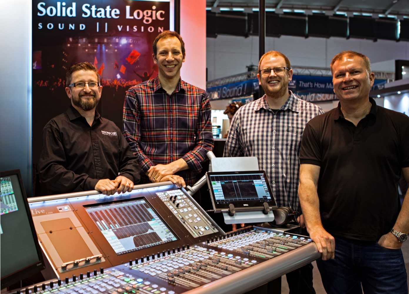 Nathan Hernando (business development manager, SSL Live), Andy Huffer (HD Pro Audio), Robin Conway (Capital Sound), and Paul Timmins (Capital Sound)