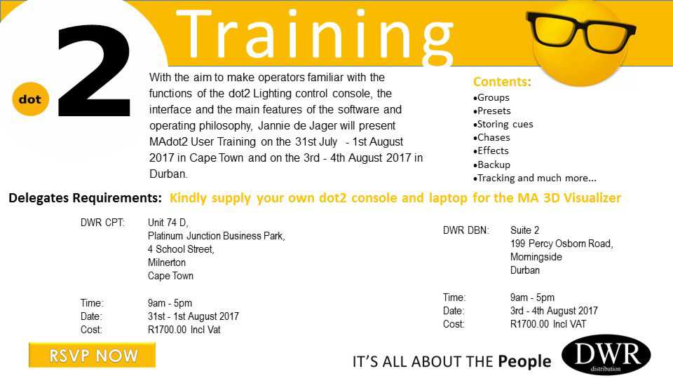 Jannie de Jager from DWR Distribution will be presenting the dot2 courses