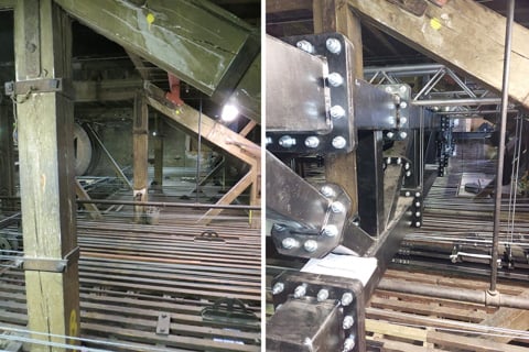 Before (left) and after (right) gridworks at Her Majesty’s