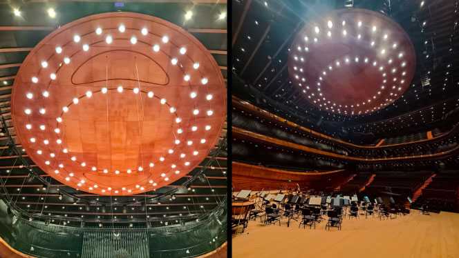 The concert hall features acoustics designed by Nagata Acoustics