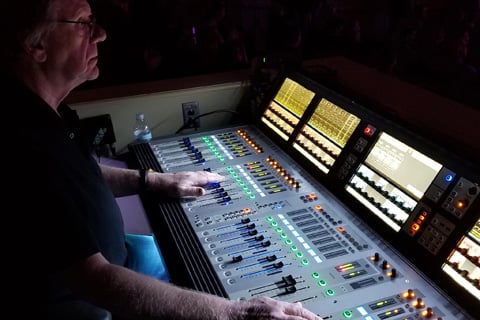 Production manager Jeff Morley with the Soundcraft Vi3000