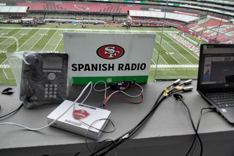 Gameday audio is delivered to various terrestrial, web, mobile and social media platforms