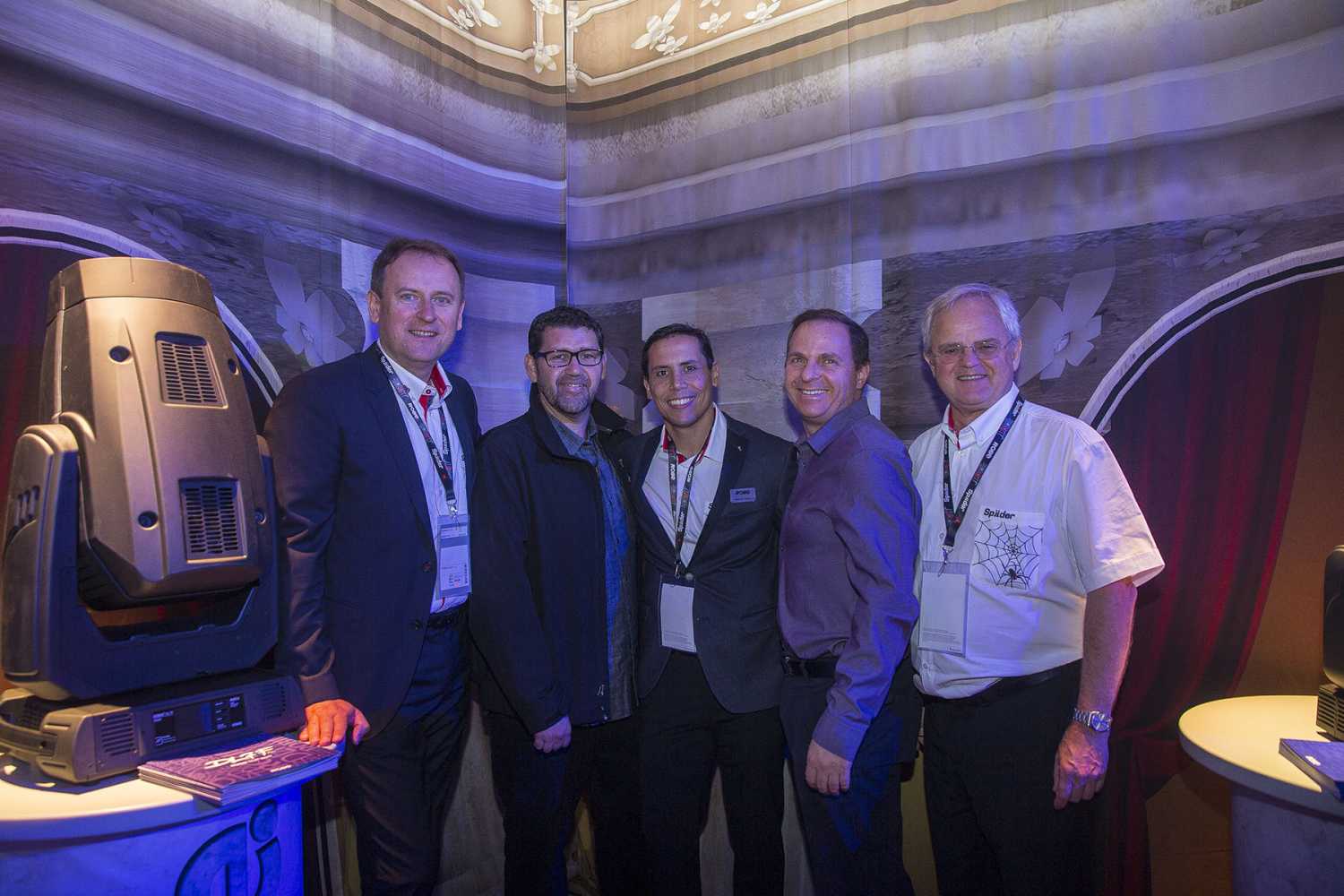 Josef Valchar (CEO Robe); Enrique Patiño (commercial director at Showco), Guillermo Traverso (Robe regional sales manager for Latin America), Enrique Lask (CEO of GTM Holdings) and Harry von den Stemmen (sales director for Robe)