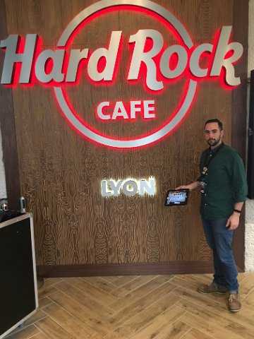 French Hard Rock Cafe sales manager Edouard Albaret with the Yamaha ProVisionaire Touch control