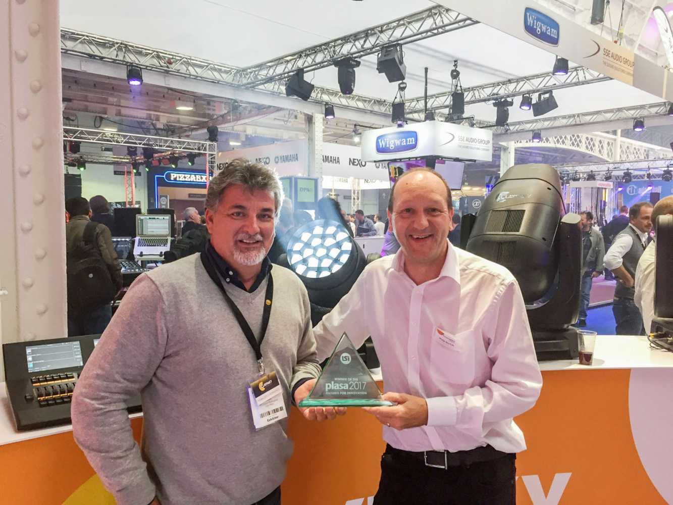 Claypaky’s Francesco Romagnoli and Ambersphere’s Philip Norfolk at PLASA 2017