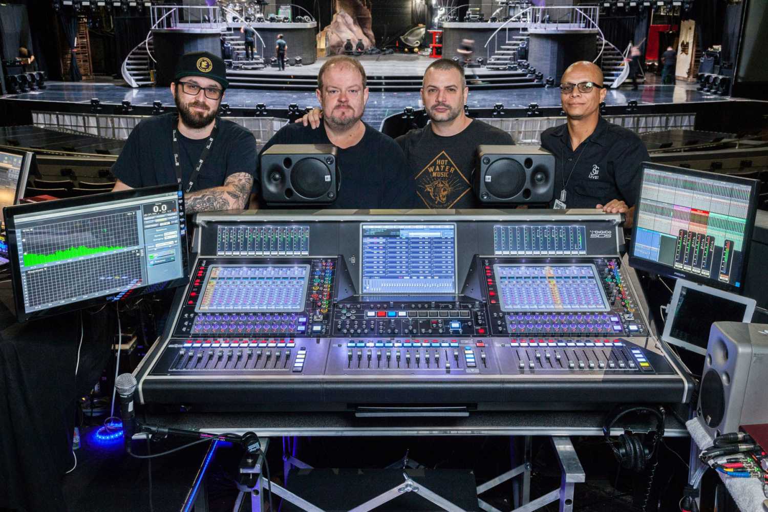 AXIS Production Supervision and head of audio Eric Fish, AXIS A2 Norm Smeltzer, monitor engineer Josh Peixoto and AXIS A1 Julio Valdez