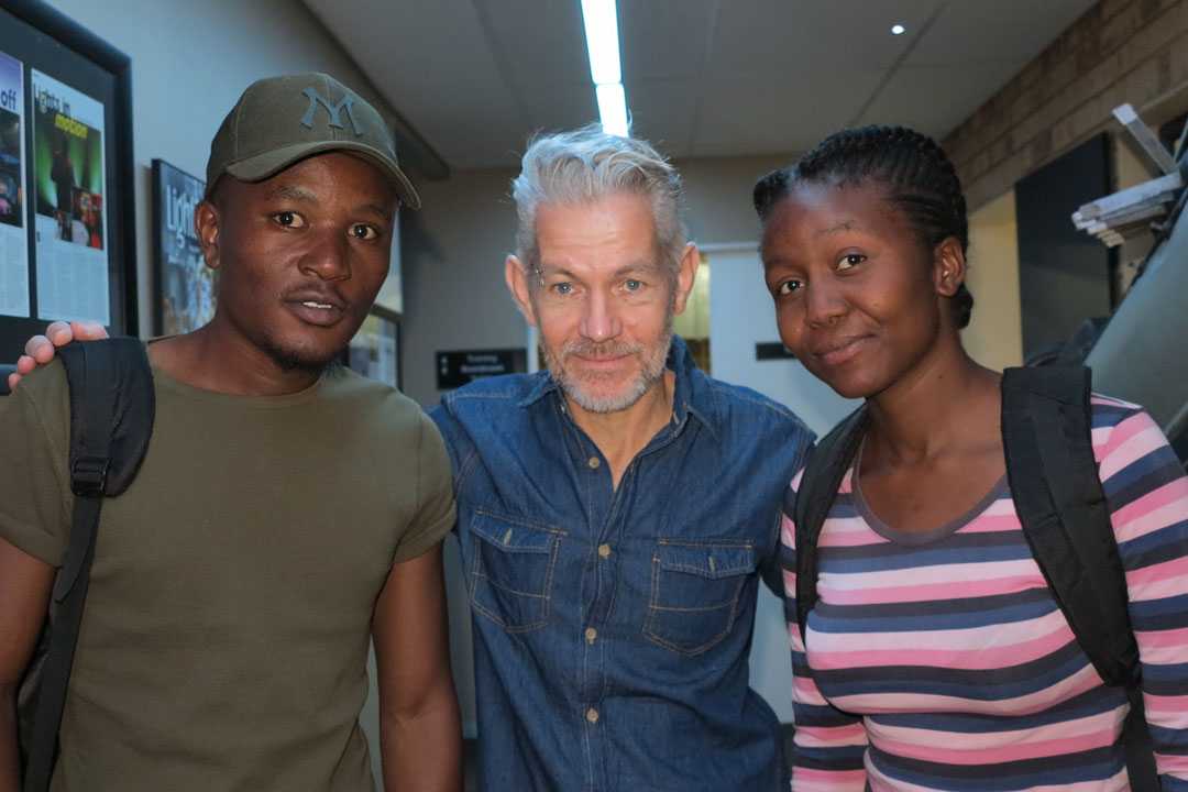 Michael Broderick with students Koketso Motsumi and Lebogang Maria Phahlamohlaka