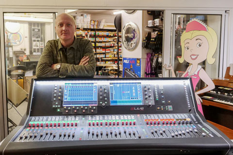Cato Music’s Glen Rowe with a dLive console at the Cato Music facility in south west London