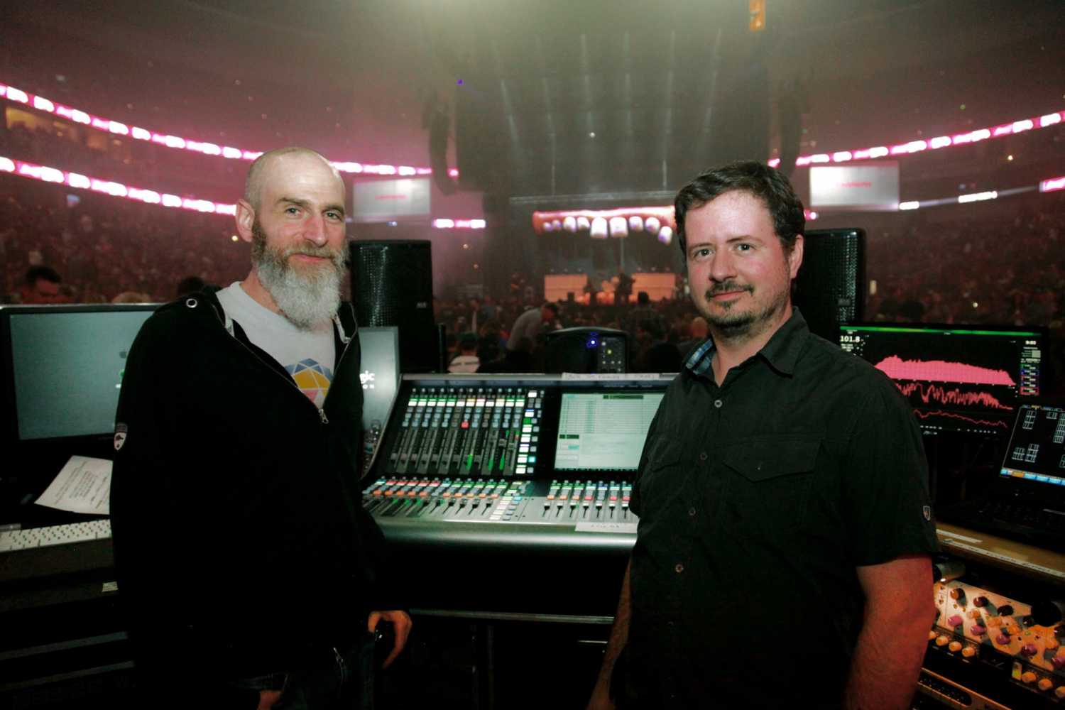 FOH engineer Scott Eisenberg & systems engineer Cameron Whaley. (photo: Logan Cadiente)