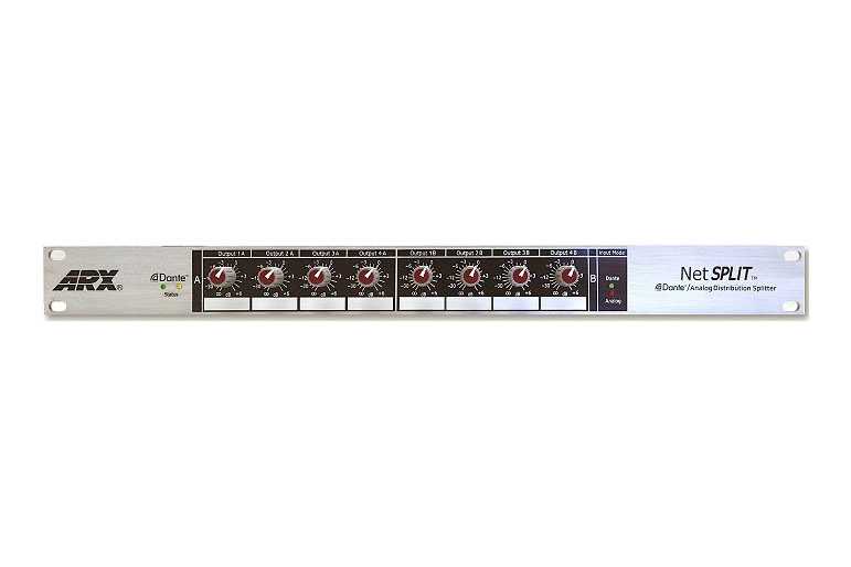 The NetSplit can be operated in either of two input modes, Dante or analogue