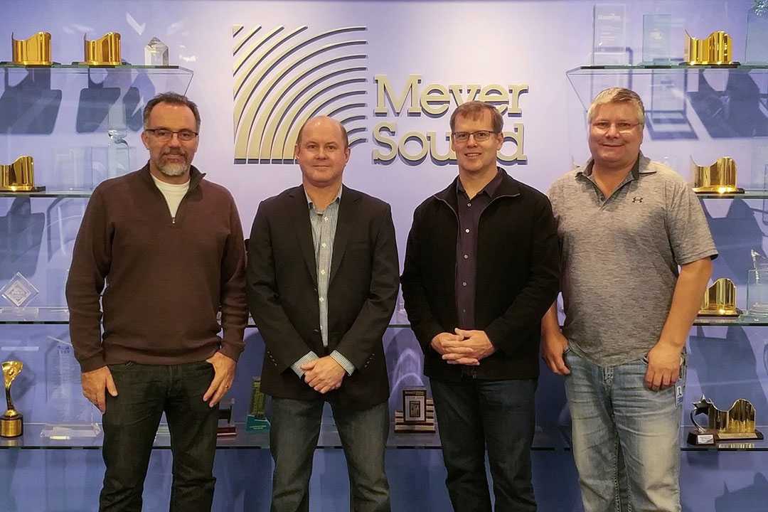 Antonio Zacarias (Meyer Sound), Don McConnell and Jeff Shoesmith of Audio Brands Australia; John McMahon (Meyer Sound)