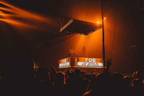 The hoists were used to float a B and C stage above the crowd with artists on top of them (photo: Elliott Ingham)