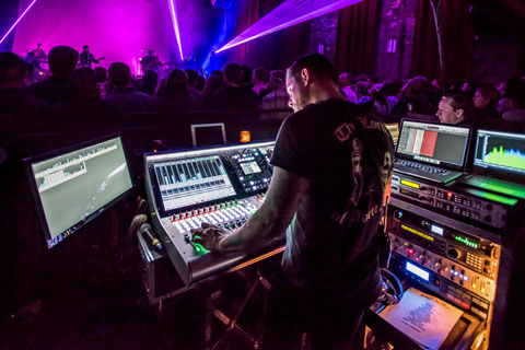 Front of House Engineer Charlie Izzo at the SSL L300 Live console