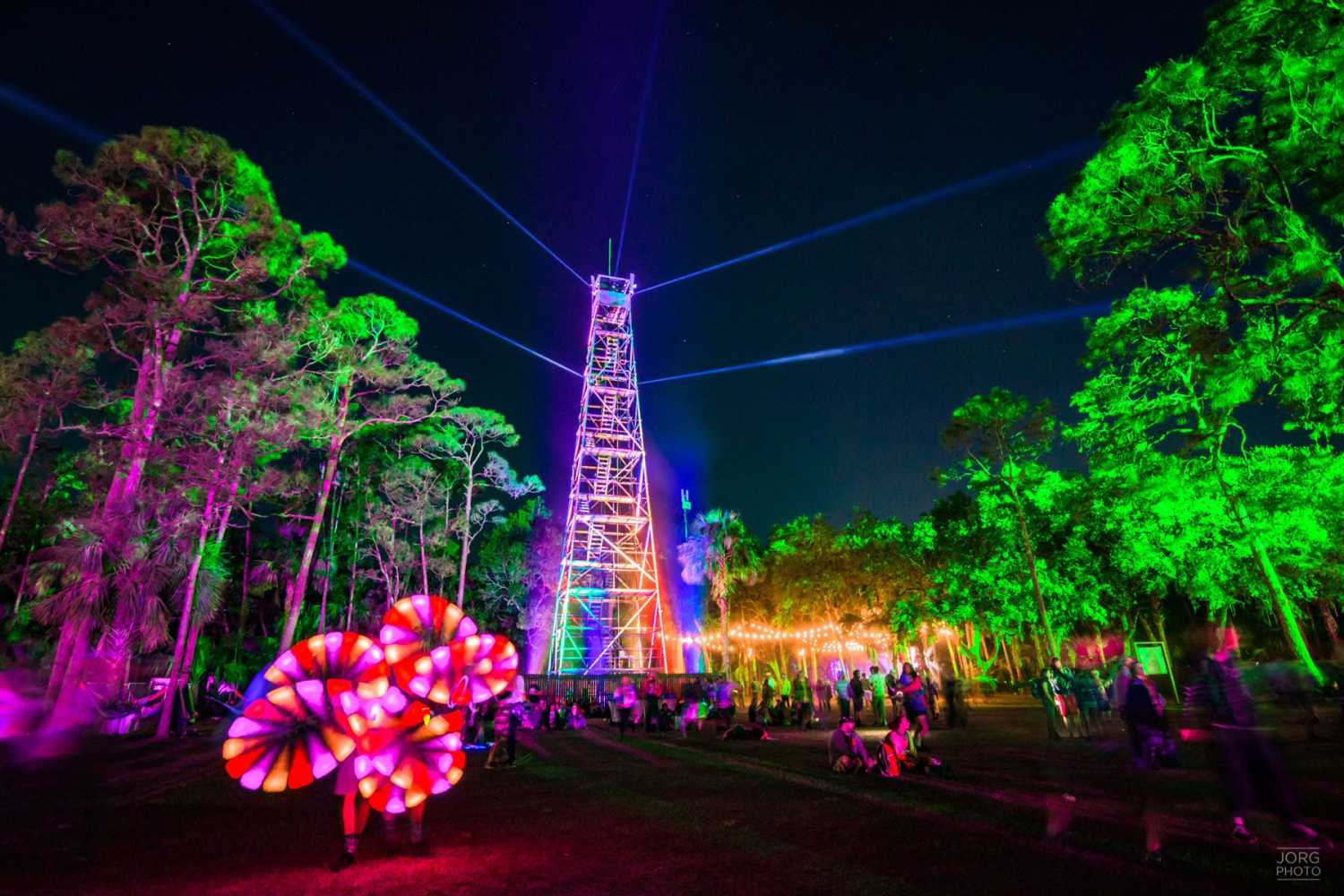 The fire tower serves as a gathering and meeting spot for guests (Jorg Photography)