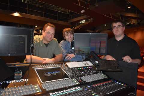 Denver Centre Theatre company director of sound Craig Breitenbach (left) with audio engineers Tyler Nelson and Alex Billman