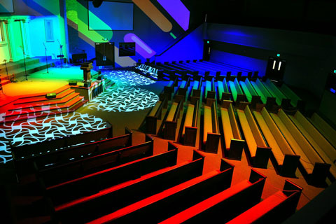 The leaders of Life Challenge church opted to add more colour to their stage and sanctuary lighting