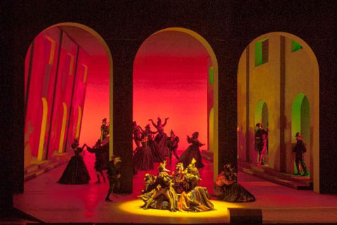 LA Opera's current production of Verdi's Rigoletto is the first production in its history lit with a predominantly LED lighting rig