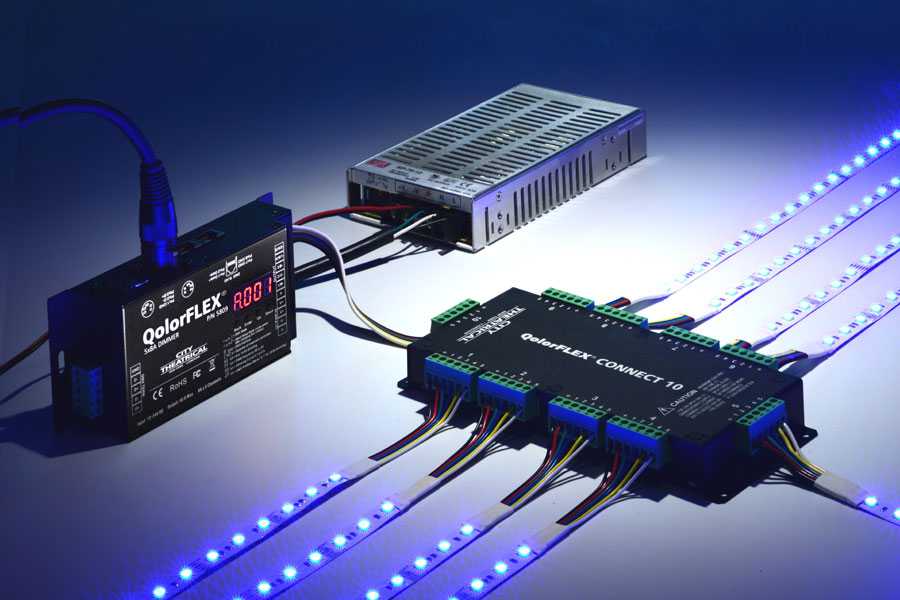 QolorFLEX Connect 10 connects QolorFLEX LED Tape to an array of QolorFLEX Dimmers