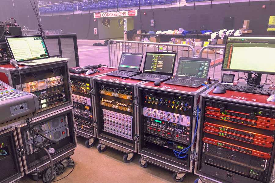 Firehouse Productions’ RedNet-based drive system racks on site at a recent outdoor gig