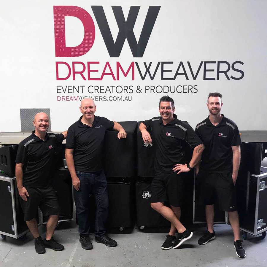 L-R: John Harris, Dreamweavers’ founder; Wayne Grosser, Clair Brothers Australia; Sam Pomana, Dreamweavers’ general manager; and Kyle Hodges, Dreamweavers’ audio engineer/producer