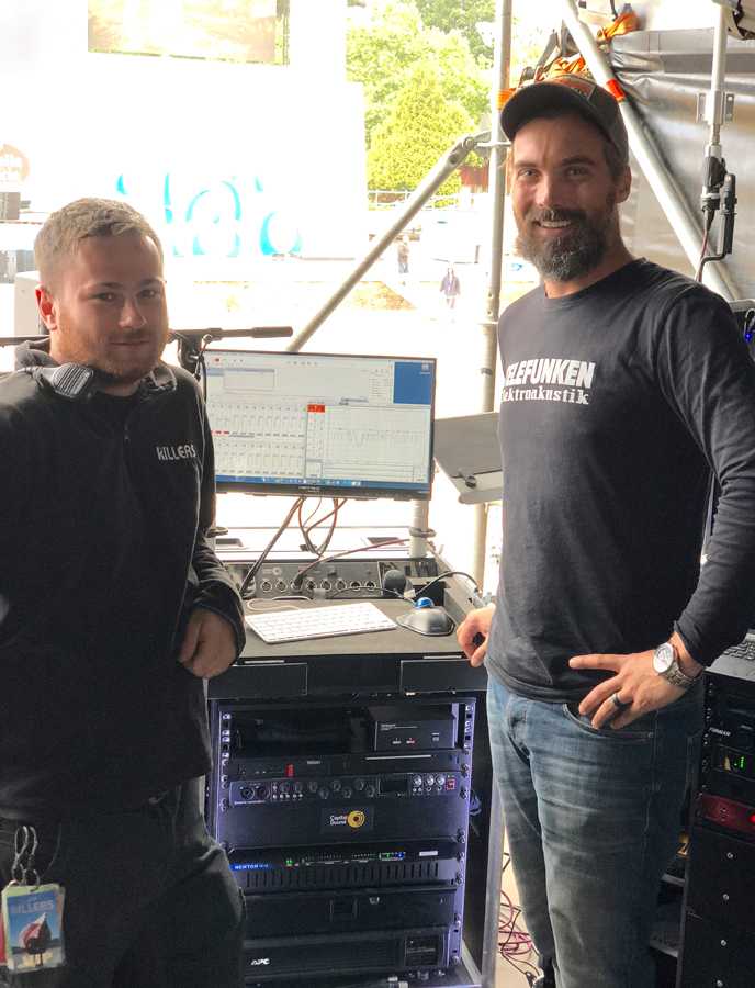 Daniel Fathers and Kenny Kaiser, systech and FOH engineer for The Killers