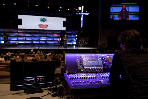 At FOH, Crossroads uses a dLive S Class S7000 Surface with DM64 MixRack
