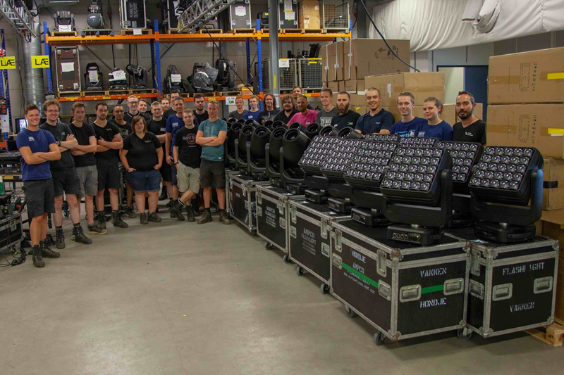 The Ampco Flashlight Rentals team with some of their newly purchased Ayrton Ghibli and Ayrton MagicPanel FX fixtures