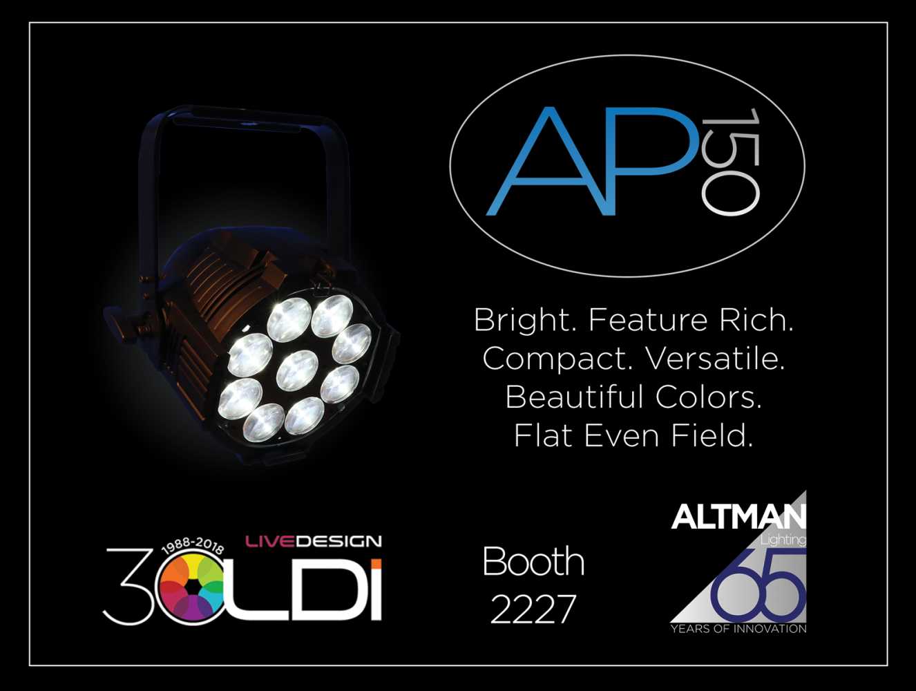 The AP-150 is a compact and lightweight, 135-watt RGBW LED wash