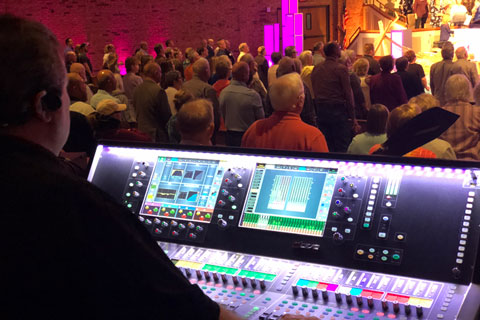 An Allen & Heath dLive S7000 control surface is used at the First Baptist Church of Arnold