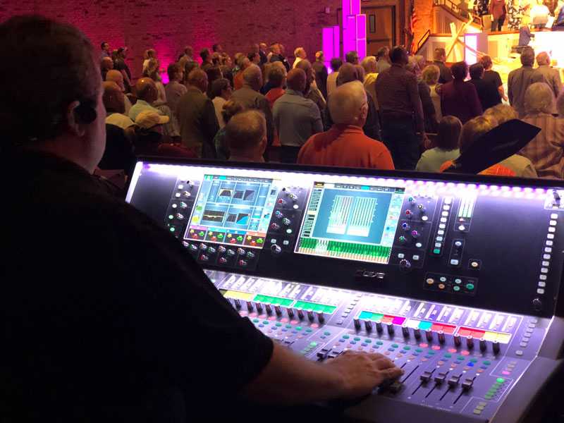 An Allen & Heath dLive S7000 control surface is used at the First Baptist Church of Arnold