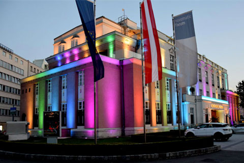 The Novomatic Forum has undergone a façade lighting overhaul