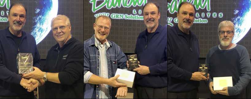 From left: Bandit chair Michael T. Strickland presents awards to Leonard Cox, Andy Knight and Matt King