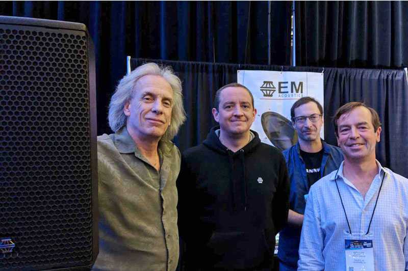 Bill Coons, Contact Distribution (Canada), Ed Kinsella, director EM Acoustics, James Shearing, EM Acoustics North America and Scott Wrege, Pacific AV