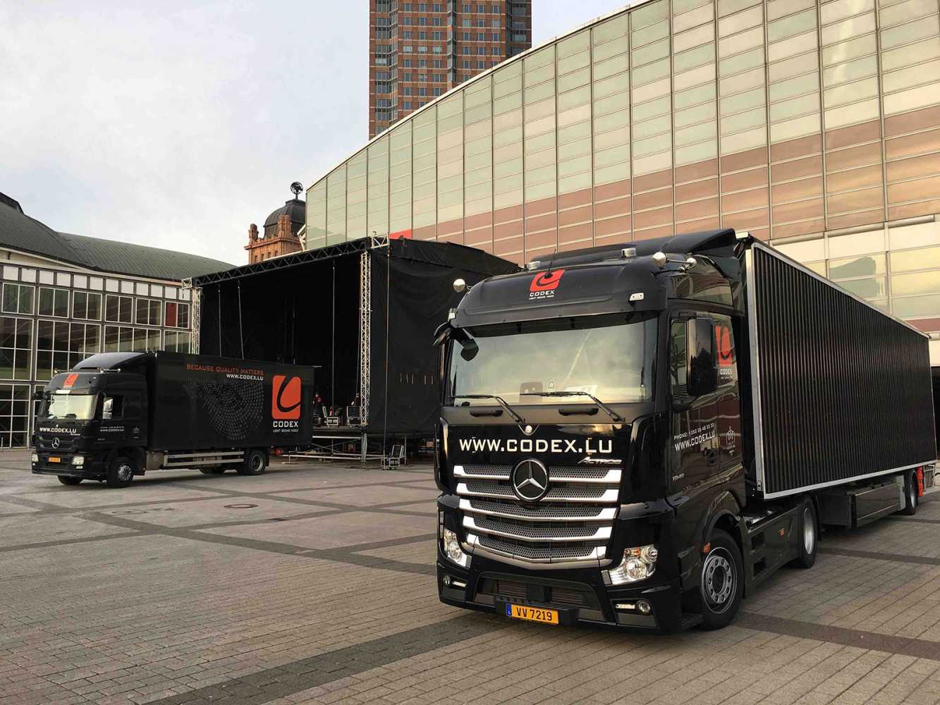 Codex Events trucks delivering Sixty82 truss solutions