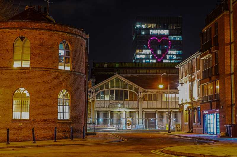 The pulsing Astera AX1 heart is visible across the evening skyline (photo: Allied London)