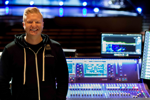 Caleb Loeppky with The Chapel's Allen & Heath dLive S7000