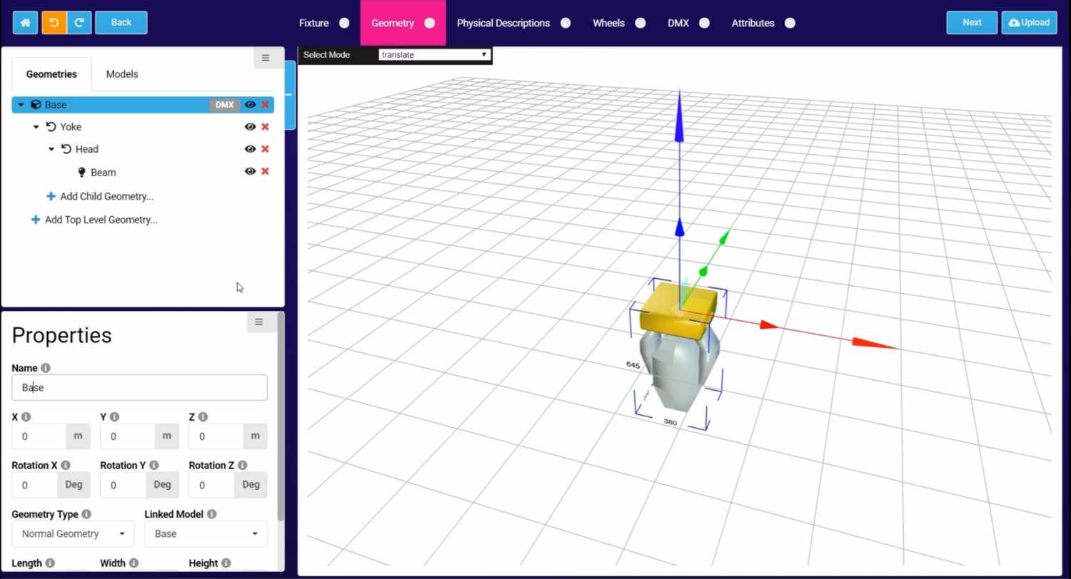 The web-based fixture builder allows manufacturers to create GDTF files for their fixtures, is updated in GDTF version 1.0