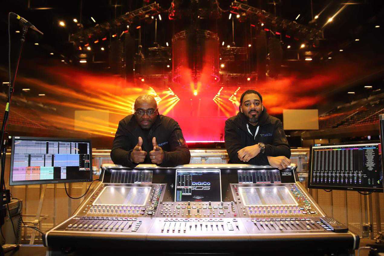 Monitor engineer Marlon John and FOH engineer Kevin Brown