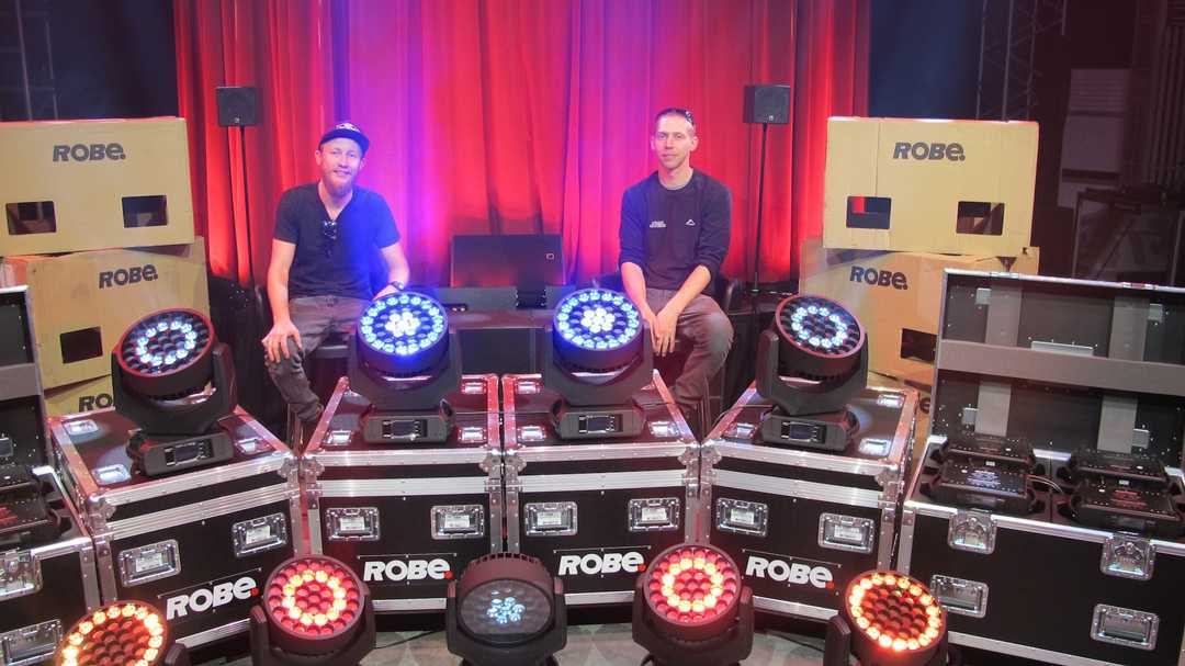 Ruan Nel and Brendan Kaizer from Stage Effects take delivery the Robin 600+ LEDWash fixtures