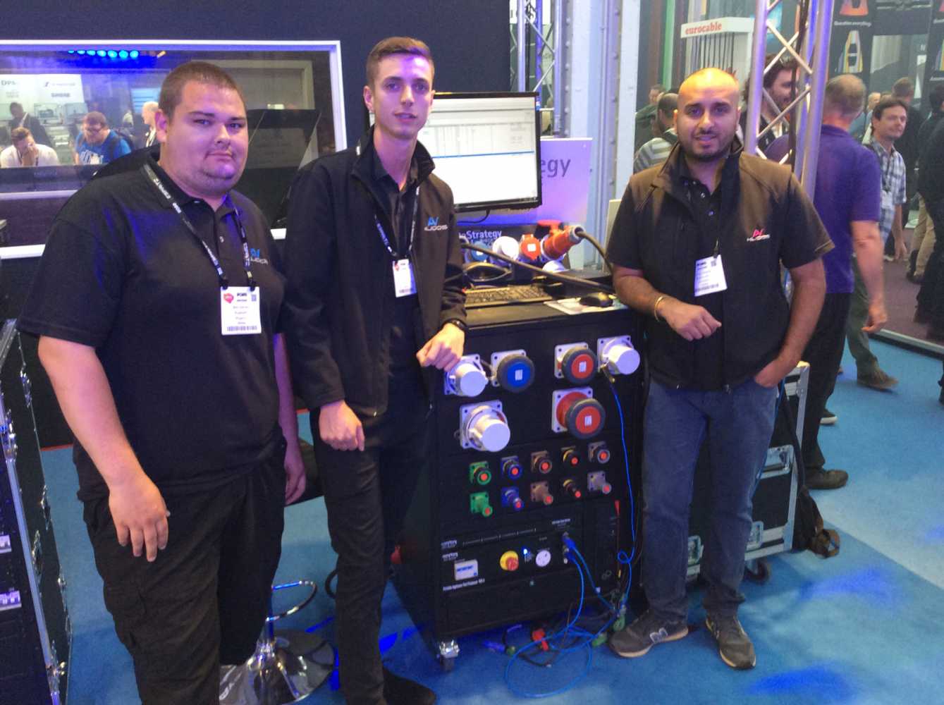 Harry Kataria (right) and the team from Kudos AV on stand with Data Strategy at PLASA 2019