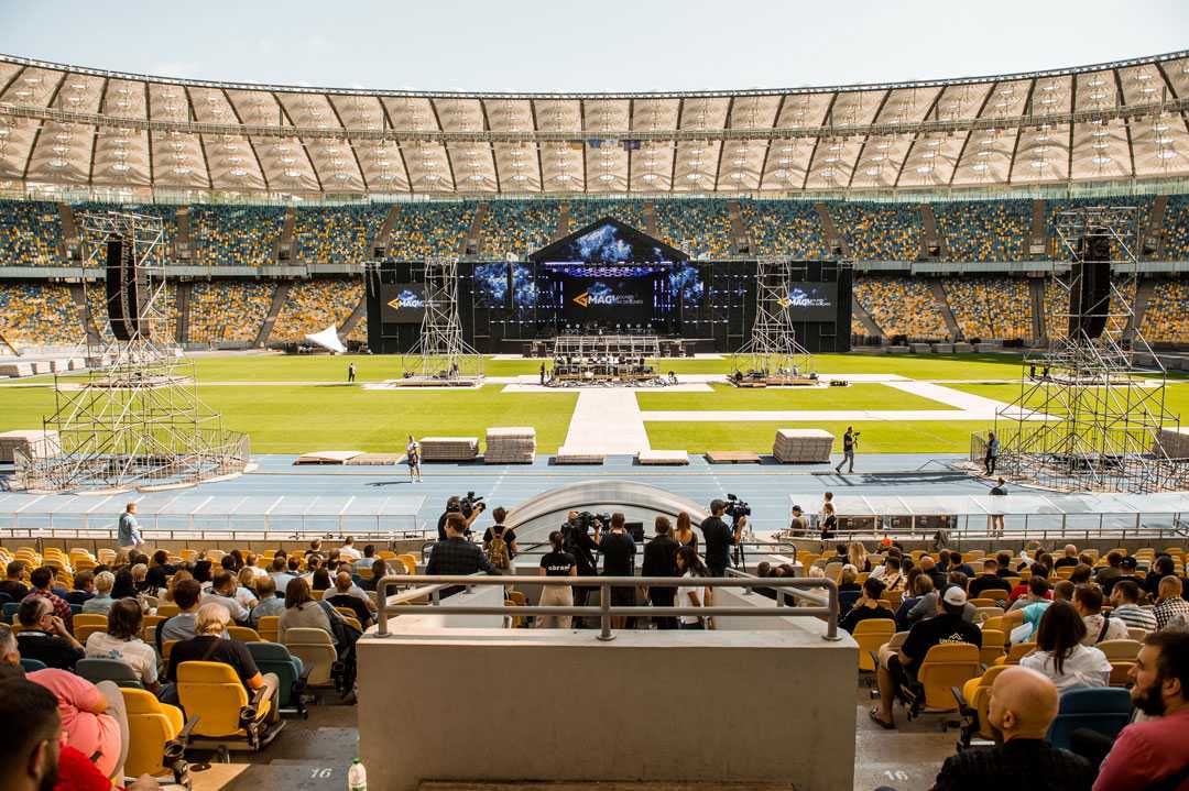 The launch presentation took place in the 70,000-seat NSC Olimpiyskiy Stadium in Kiev
