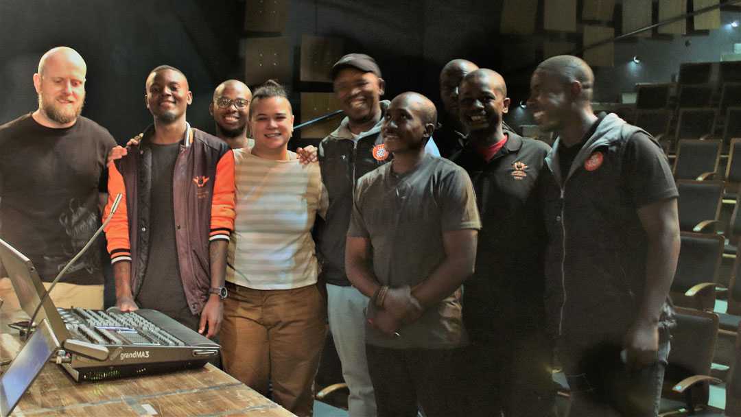 The UJ Arts team with Jannie de Jager and the MA3 compact console