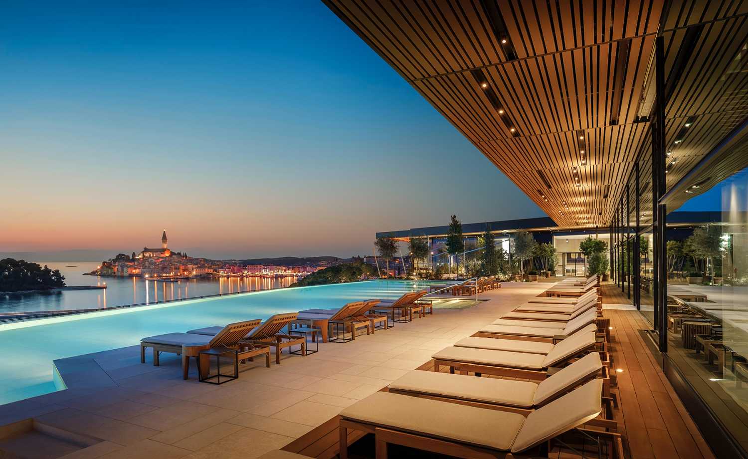 The five-star Grand Park Hotel Rovinj is set at the edge of a pine forest on the Adriatic coast