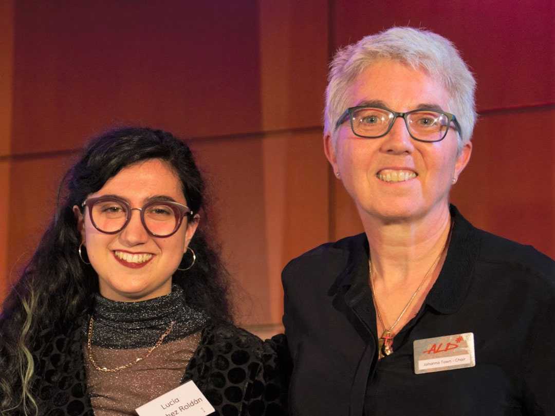 Lucia Sanchez Roldan, joint winner of the Michael Northen Award for Lighting Design, receives her award from ALD chair, Johanna Town