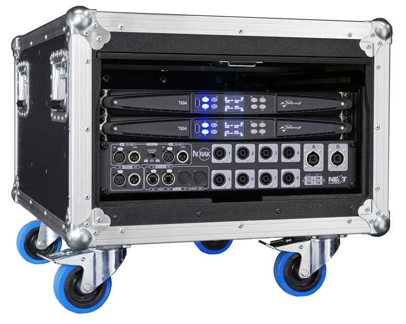 The N-RAKs are equipped with Powersoft T604, featuring Dante audio networking