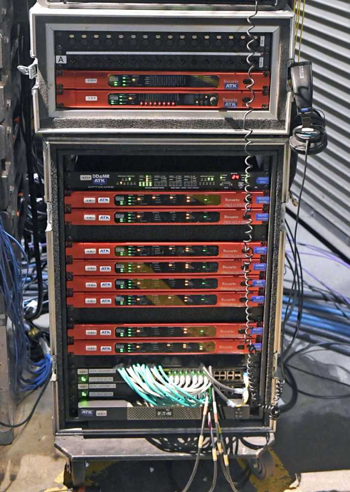 The audio team implemented a Dante network powered by Focusrite RedNet D64R 64-channel MADI bridges