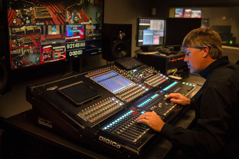 Volunteer audio engineer Jay Hardy at First Baptist’s new SD10 console