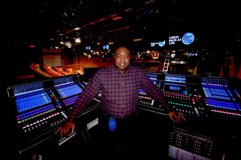 Artless Poole, Jr. at the Quantum engine-equipped DiGiCo SD7 house mixing console