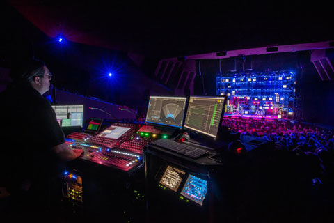 FOH Engineer Justice Bigler manning the L-ISA Controller and DiGiCo SD10T console (photo: Doug Gifford)
